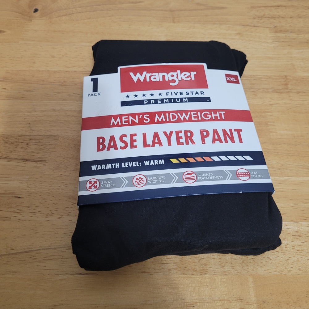 Wrangler Five Star Premium Mens Midweight Base Layer Black XXL Thermal Legging